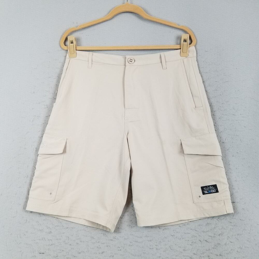Salt Life SLX-QD Shorts Mens 32 Beige Cargo Quick Dry Stretch Fishing 10 Inseam‎